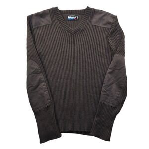 Blauer Commando Sweater Mens Large Medium Brown Rib Knit V-Neck Elbow Patch USA